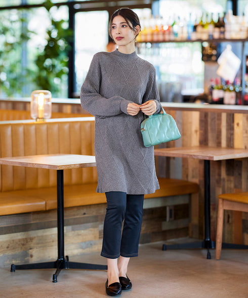 【アウトレット】リボン衿配色ニットワンピース