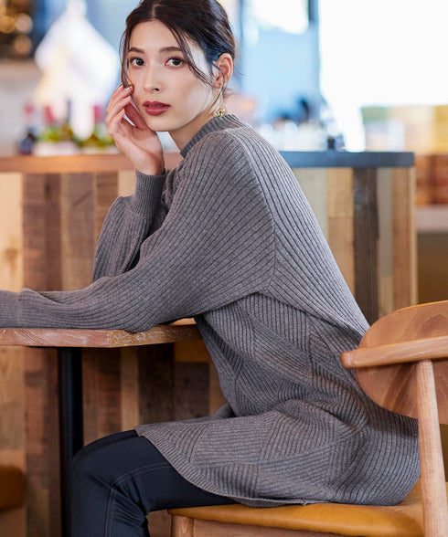 【アウトレット】リボン衿配色ニットワンピース