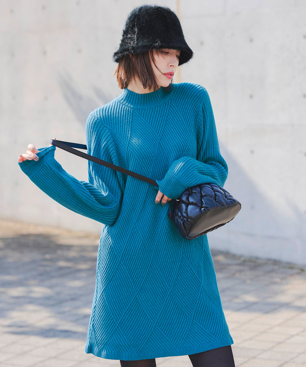 【アウトレット】リボン衿配色ニットワンピース