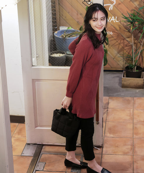 【アウトレット】リボン衿配色ニットワンピース