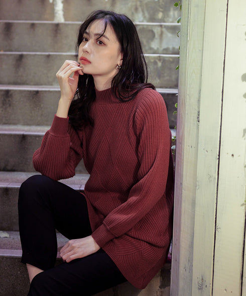 【アウトレット】リボン衿配色ニットワンピース