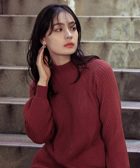 【アウトレット】リボン衿配色ニットワンピース