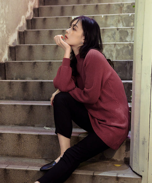 【アウトレット】リボン衿配色ニットワンピース