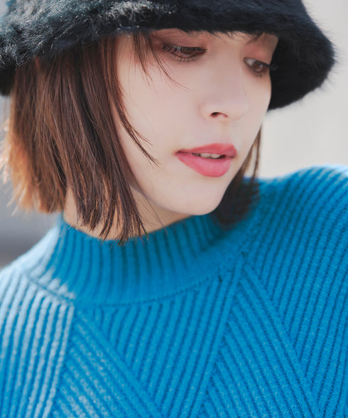 【アウトレット】リボン衿配色ニットワンピース