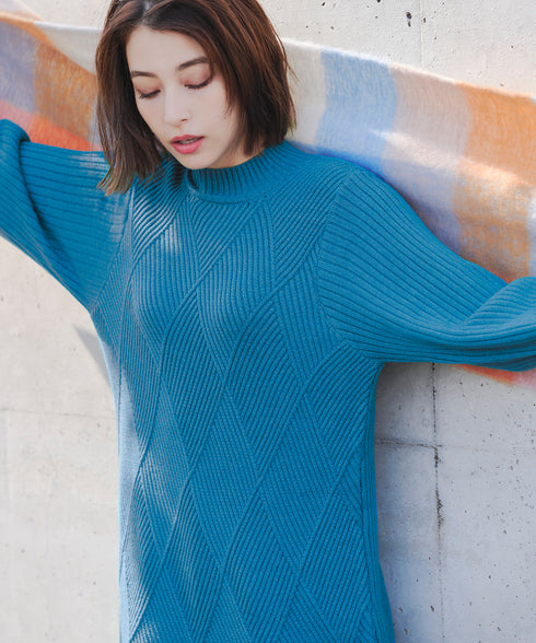 【アウトレット】リボン衿配色ニットワンピース