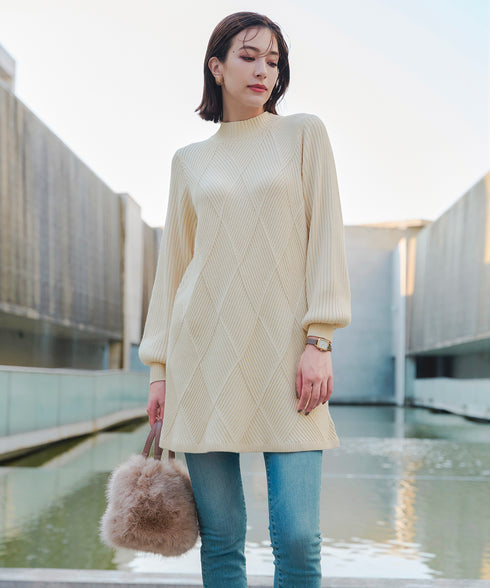 【アウトレット】リボン衿配色ニットワンピース