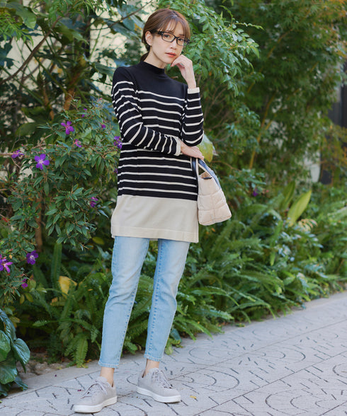 【アウトレット】ボーダーニットチュニック