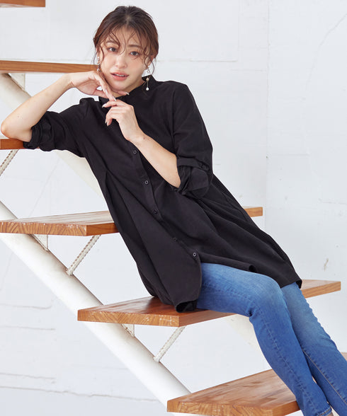 ピーチスキンシャツチュニックブラウス