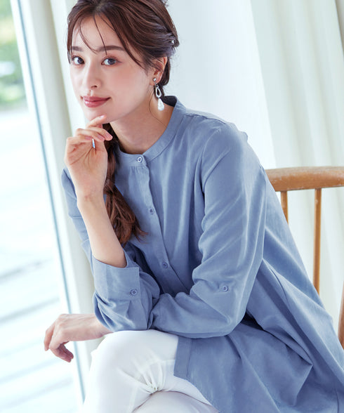 ピーチスキンシャツチュニックブラウス