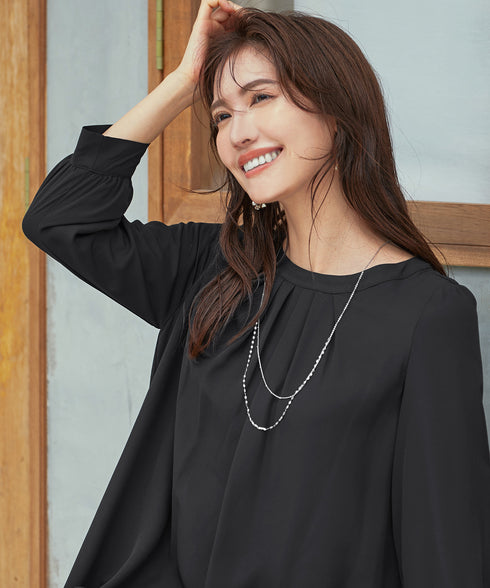 【スマート裏起毛】 ジョーゼット胸元タックチュニック