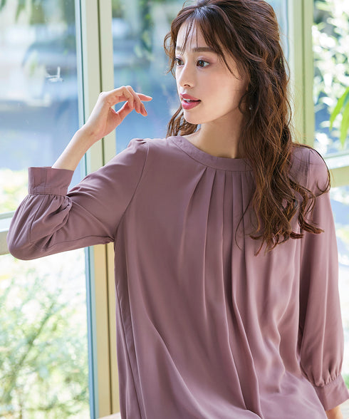 【スマート裏起毛】 ジョーゼット胸元タックチュニック