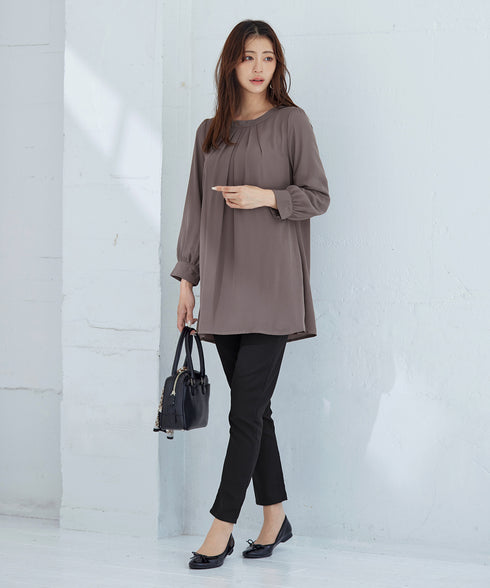 【スマート裏起毛】 ジョーゼット胸元タックチュニック