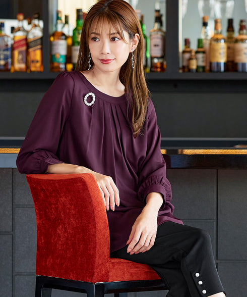 【スマート裏起毛】 ジョーゼット胸元タックチュニック