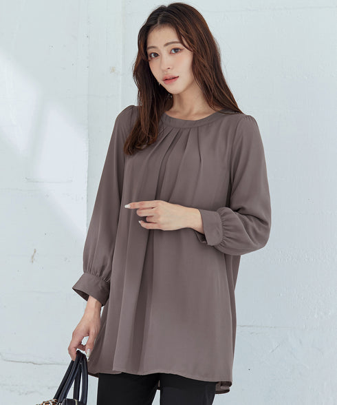 【スマート裏起毛】 ジョーゼット胸元タックチュニック