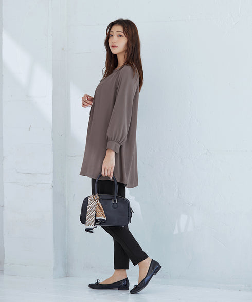 【スマート裏起毛】 ジョーゼット胸元タックチュニック