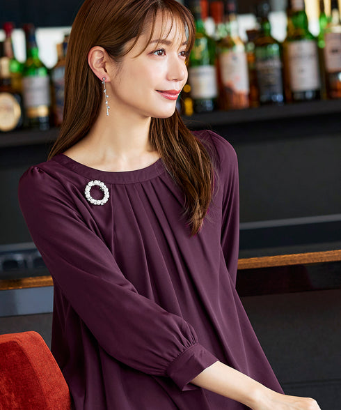 【スマート裏起毛】 ジョーゼット胸元タックチュニック