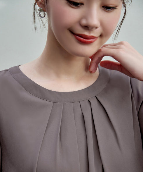 【スマート裏起毛】 ジョーゼット胸元タックチュニック