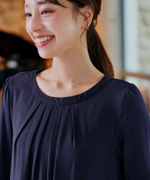 【スマート裏起毛】 ジョーゼット胸元タックチュニック