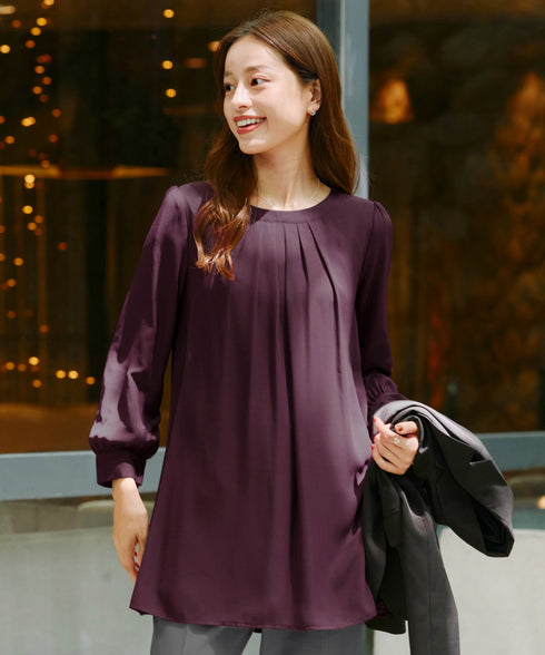 【スマート裏起毛】 ジョーゼット胸元タックチュニック