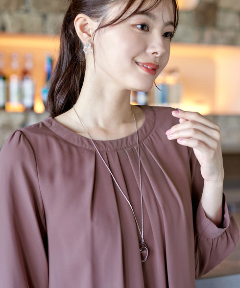 【スマート裏起毛】 ジョーゼット胸元タックチュニック