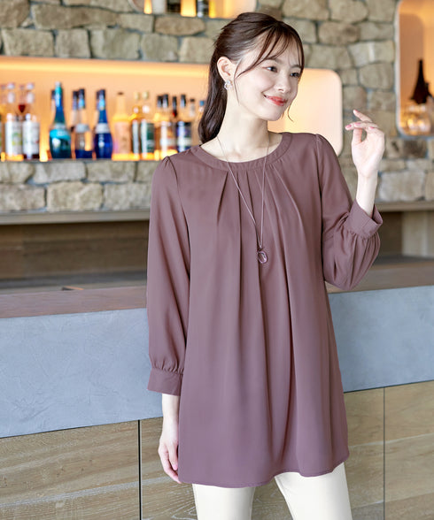 【スマート裏起毛】 ジョーゼット胸元タックチュニック