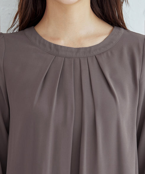 【スマート裏起毛】 ジョーゼット胸元タックチュニック