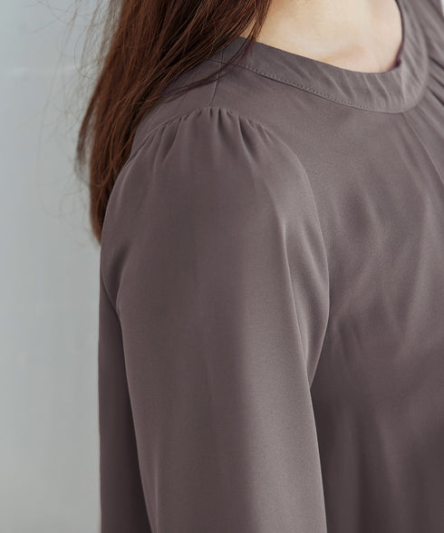 【スマート裏起毛】 ジョーゼット胸元タックチュニック