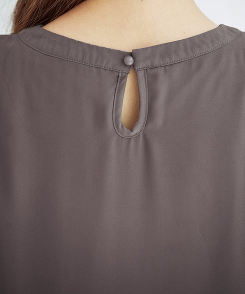 【スマート裏起毛】 ジョーゼット胸元タックチュニック