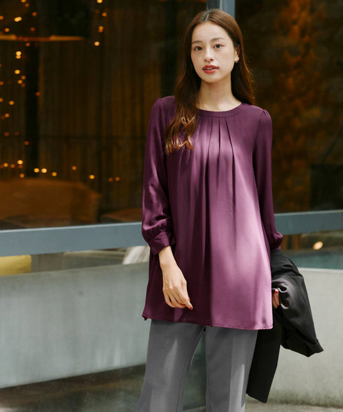 【スマート裏起毛】 ジョーゼット胸元タックチュニック