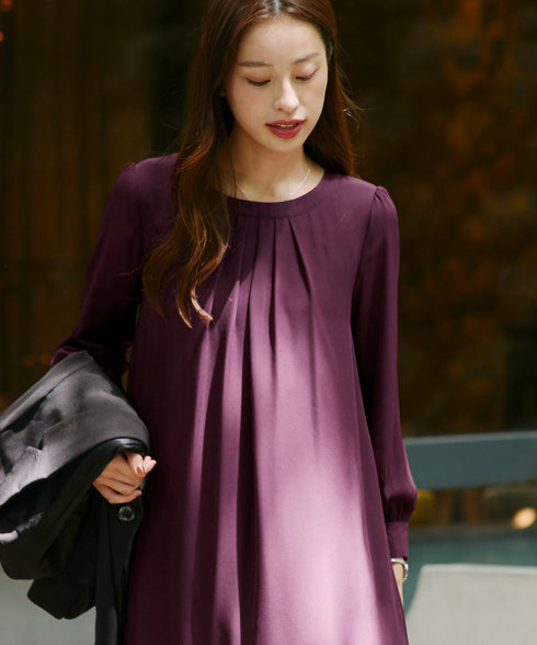 【スマート裏起毛】 ジョーゼット胸元タックチュニック