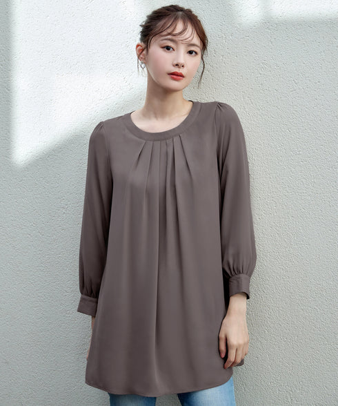 【スマート裏起毛】 ジョーゼット胸元タックチュニック