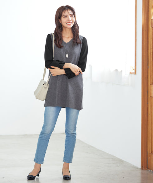 【アウトレット】タック袖コンビニットチュニック