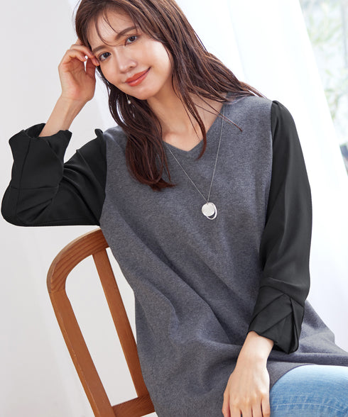 【アウトレット】タック袖コンビニットチュニック