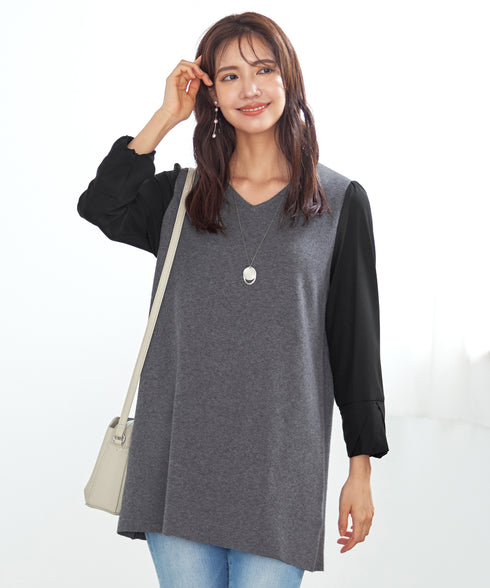 【アウトレット】タック袖コンビニットチュニック