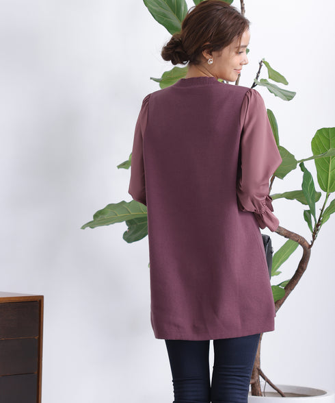 【アウトレット】リボン袖ニットコンビチュニック