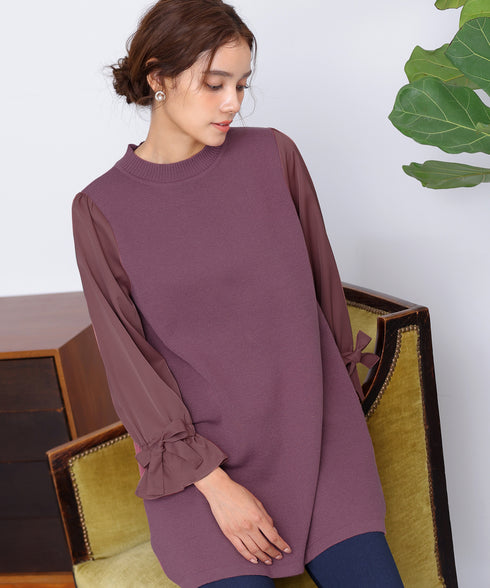 【アウトレット】リボン袖ニットコンビチュニック