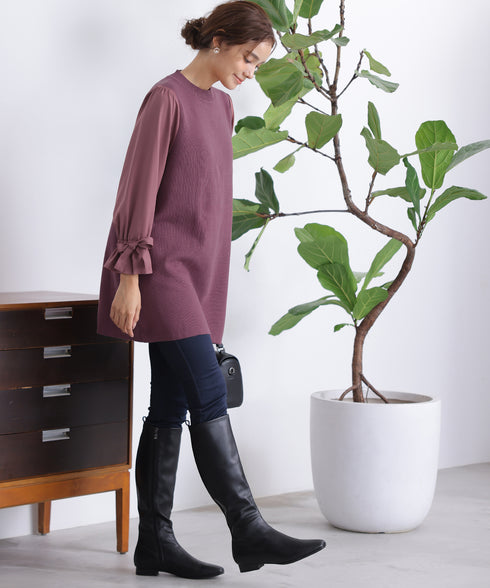 【アウトレット】リボン袖ニットコンビチュニック