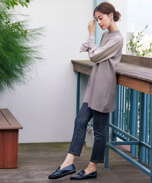 【アウトレット】リボン袖ニットコンビチュニック