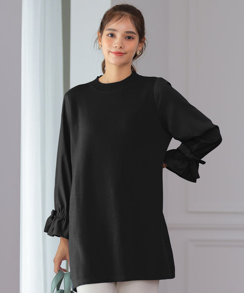 【アウトレット】リボン袖ニットコンビチュニック