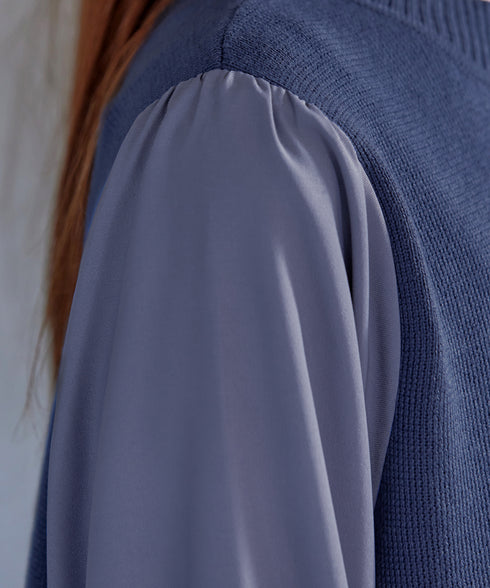 【アウトレット】リボン袖ニットコンビチュニック