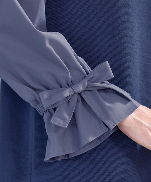 【アウトレット】リボン袖ニットコンビチュニック