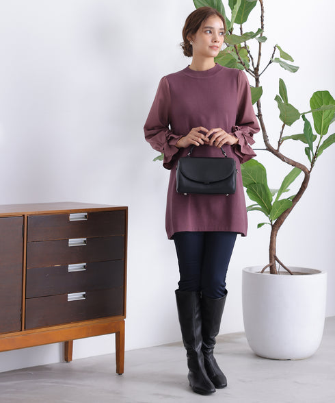 【アウトレット】リボン袖ニットコンビチュニック