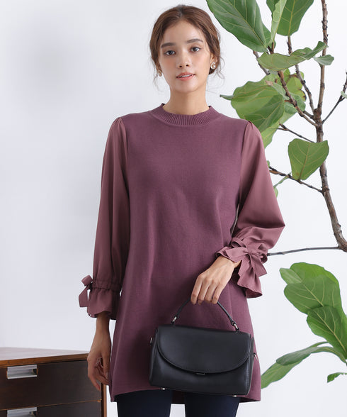 【アウトレット】リボン袖ニットコンビチュニック