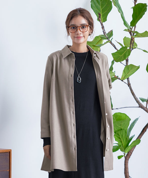 【クリアランスセール】ウール調パールボタンシャツチュニックブラウス