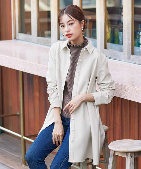 【クリアランスセール】ウール調パールボタンシャツチュニックブラウス