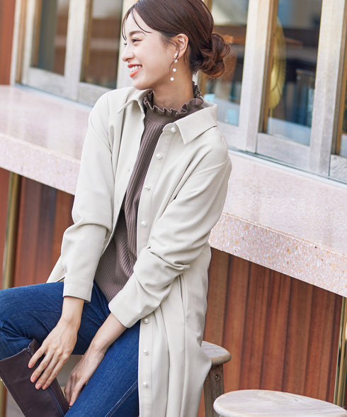 【クリアランスセール】ウール調パールボタンシャツチュニックブラウス