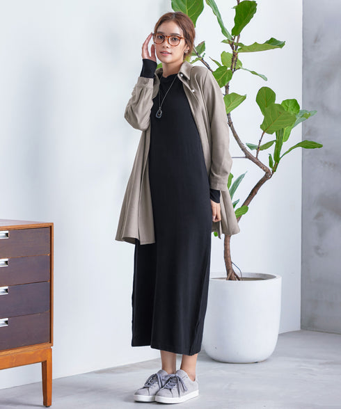 【クリアランスセール】ウール調パールボタンシャツチュニックブラウス