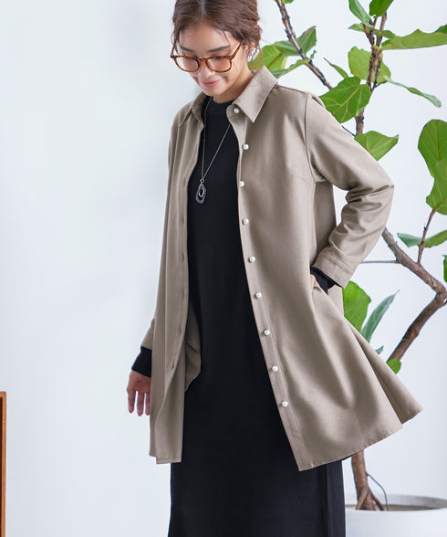 【クリアランスセール】ウール調パールボタンシャツチュニックブラウス