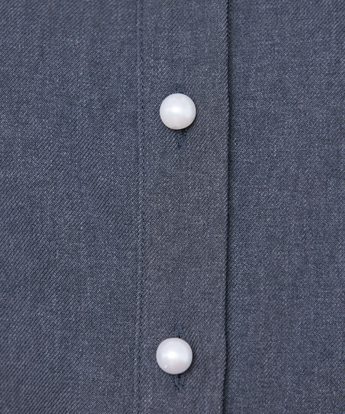 【クリアランスセール】ウール調パールボタンシャツチュニックブラウス