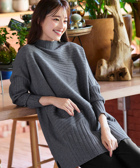 【アウトレット】【新色追加】ランダムリブ編みドルマンニットチュニック